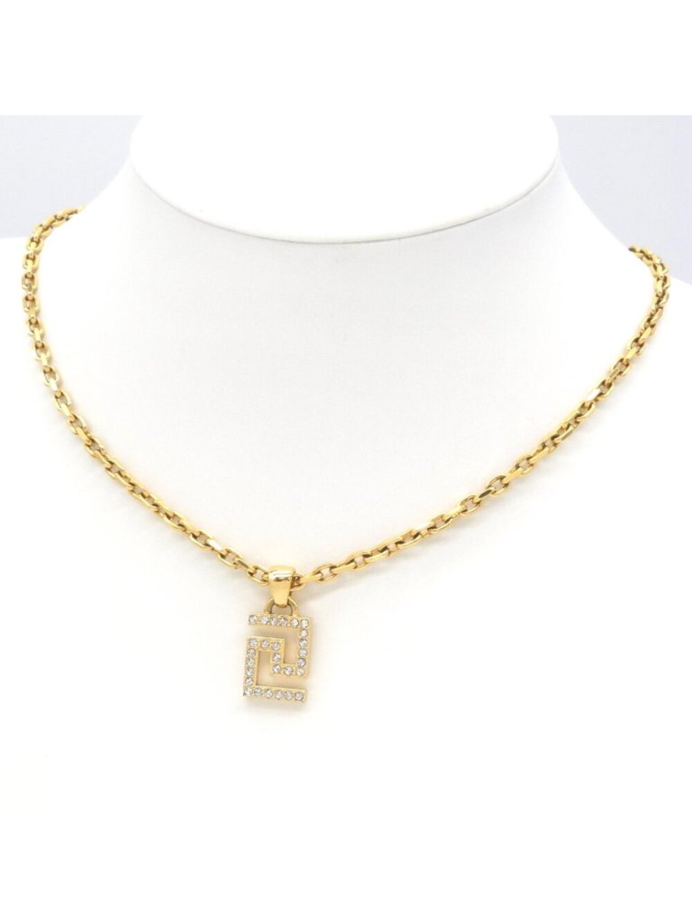 Versace Greca Pendant Crystal Medusa Charm Gold Tone Metal